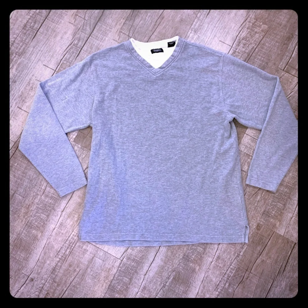 Mens‎ Light Gray Relaxed Fit Sweater Large Layered Look Long Sleeve Pullover